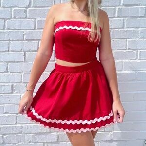 Elegant Red Strapless Skirt Set